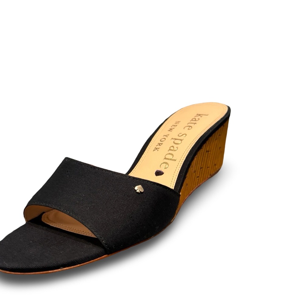 Kate Spade Meena Black Canvas Bamboo Wedge Slide Sandals K8294-1 Sz 7.5 B - Picture 9 of 13